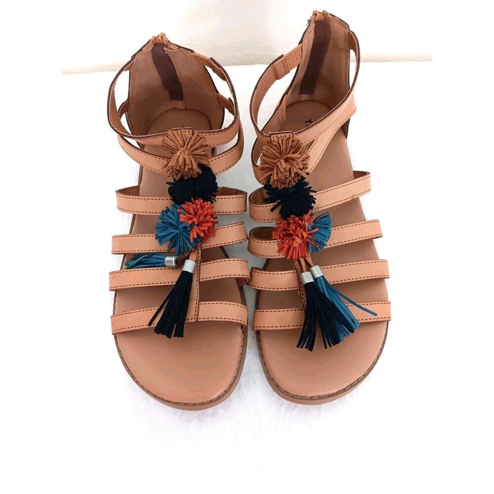 Torrid Women's Gladiator Sandals Size 10.5W Tan Tassel Pom Pom Zip Back Boho